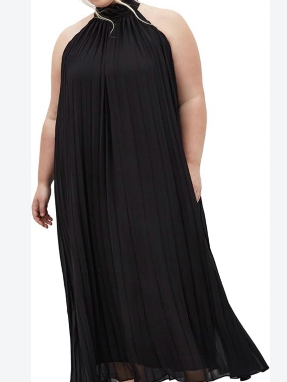 City Chic XL Aida Pleat Maxi High Halter Neck Black Dress Woman's Plus Size 22